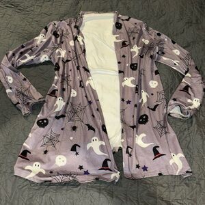 New purple gray Halloween pattern open long sleeve light jacket women’s small